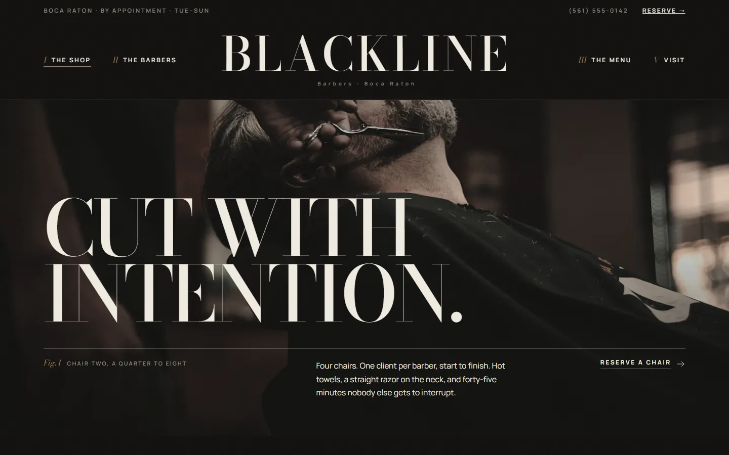 Blackline Barbers website homepage — Barbershop concept by Obsidian Webworks