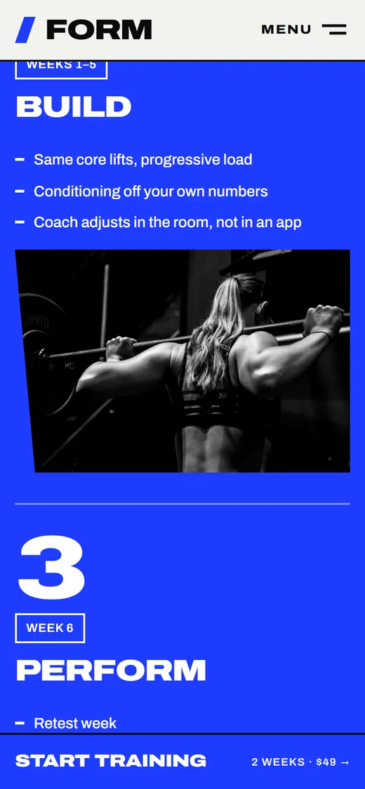 Form Athletics on mobile, section 2