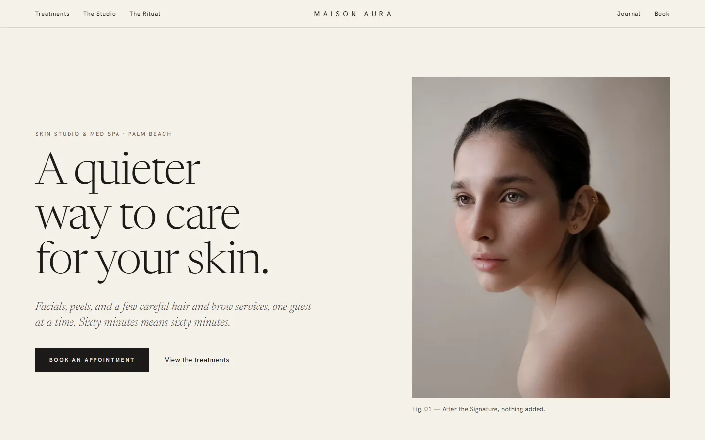 Maison Aura website homepage — Skin studio & med spa concept by Obsidian Webworks