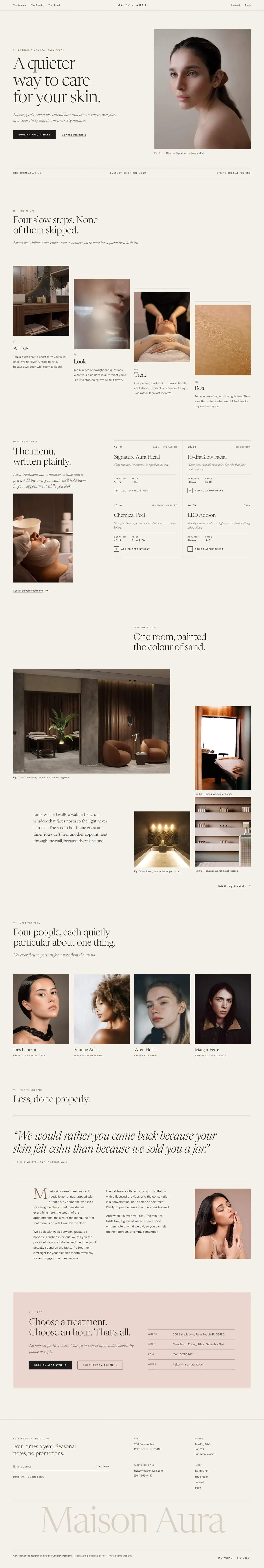 Full-length screenshot of the Maison Aura homepage